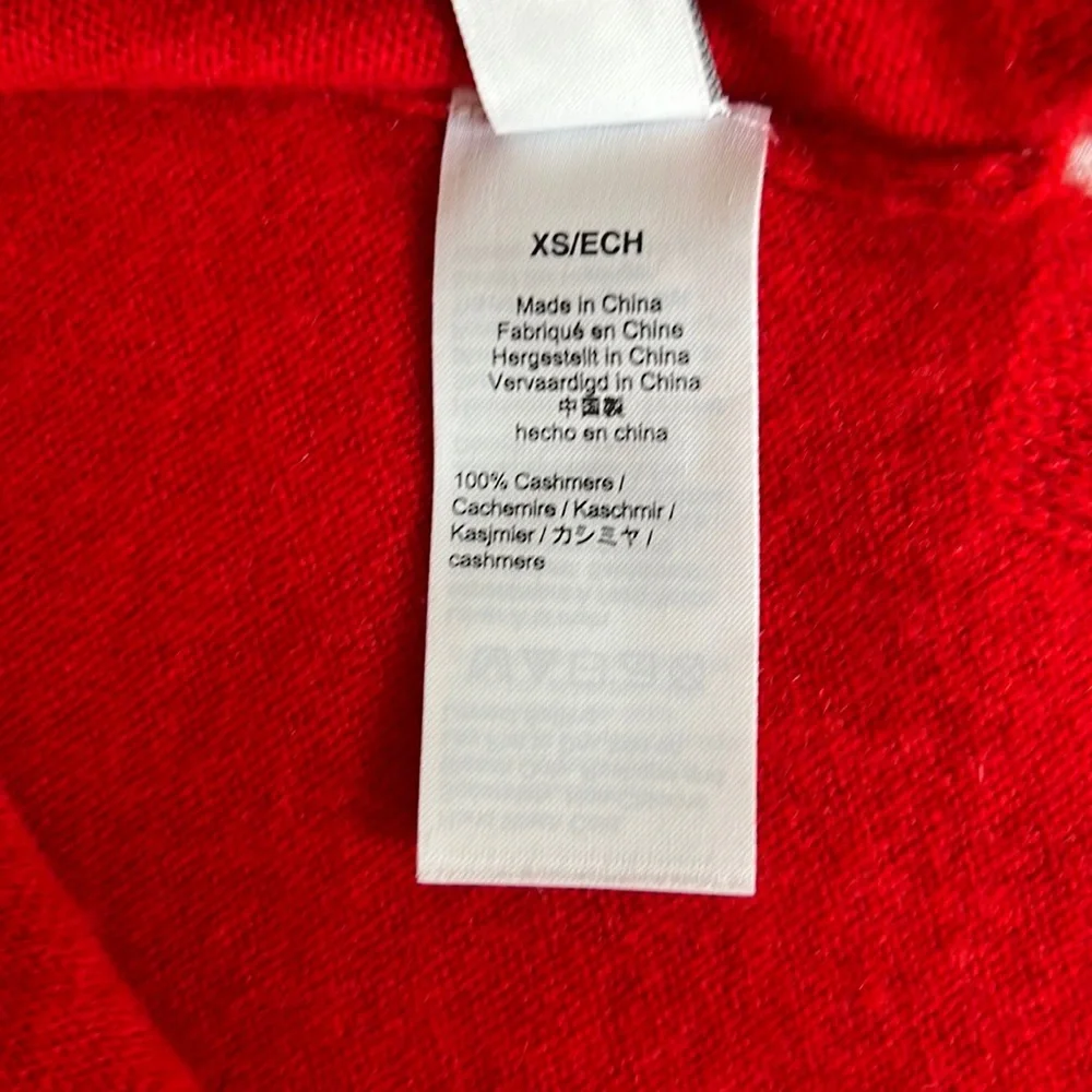 J Crew Red 100% Cashmere Crew Neck sweater XS side slits, long sleeve